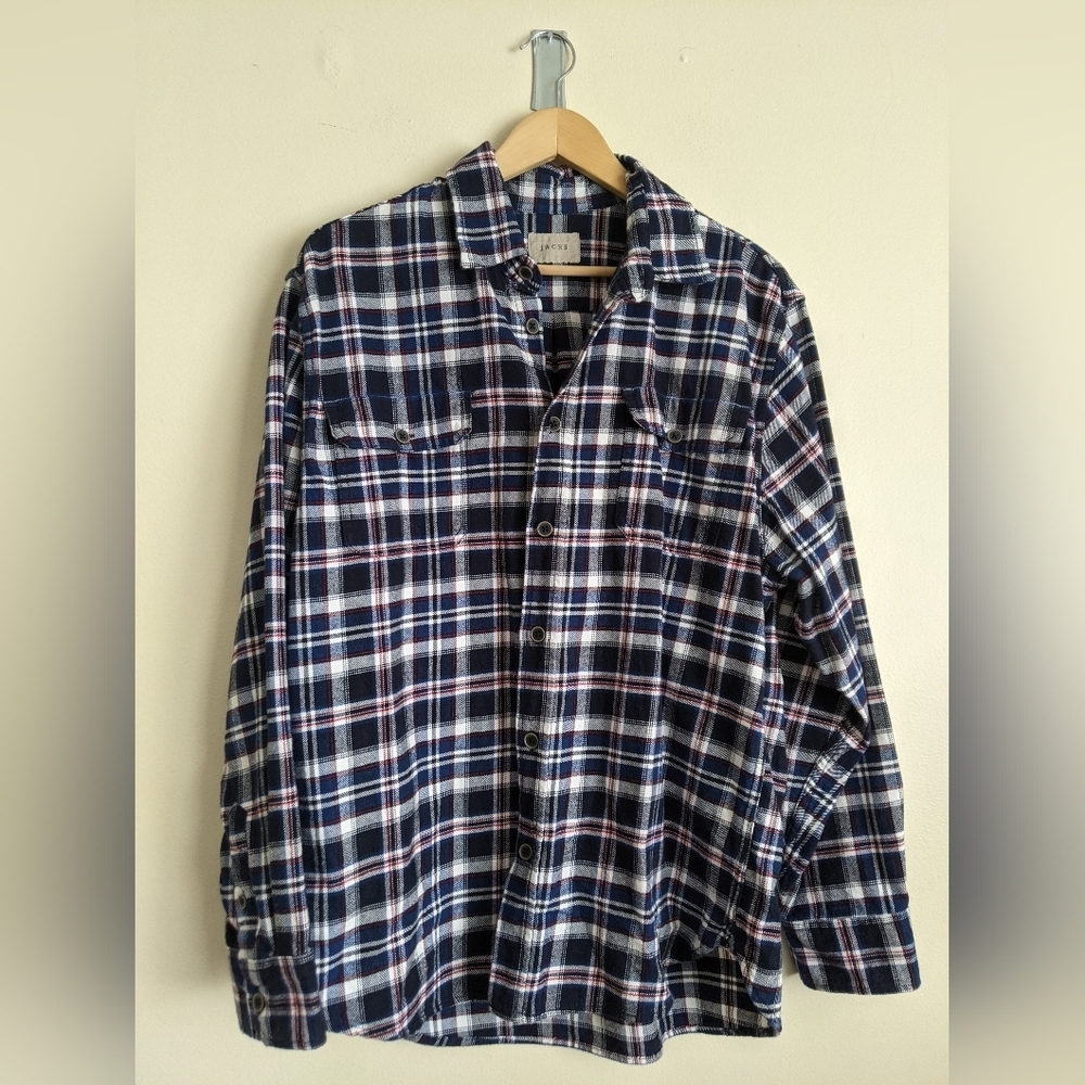 Jachs Plaid Flannel Button Down Shirt Blue Red White Medium